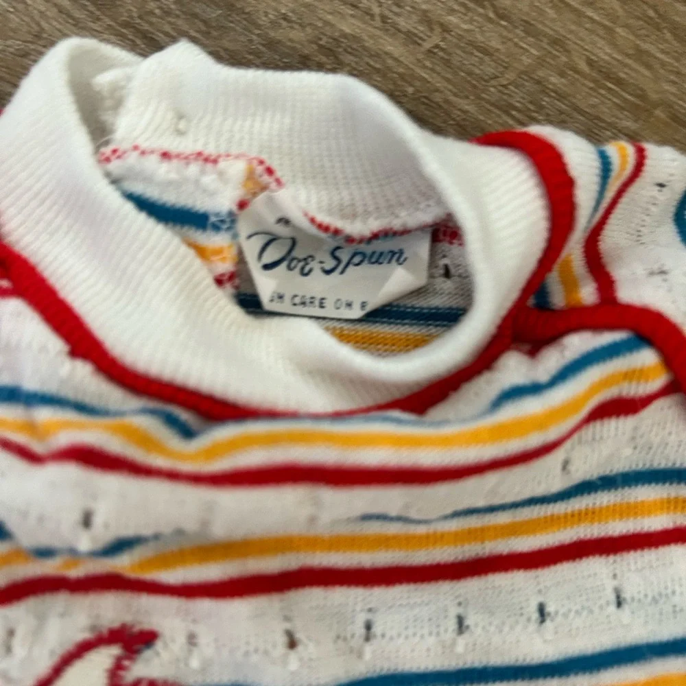 Vtg Doe Spun Baby Boy Primary Colors Stripes Romper 6-9 Months